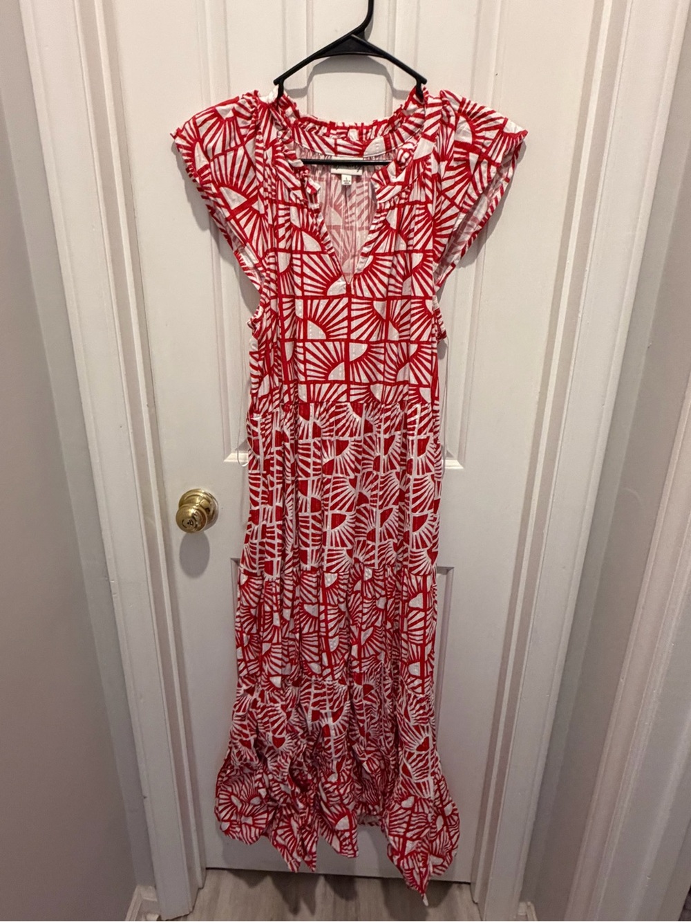 Wonderly  Red & White Geometric Maxi Dress